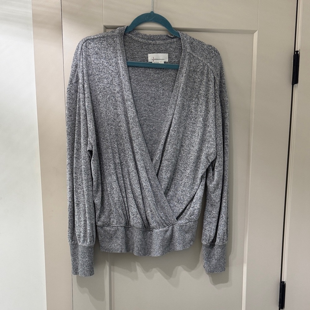 Anthropologie Heather Gray Wrap-Front Sweater